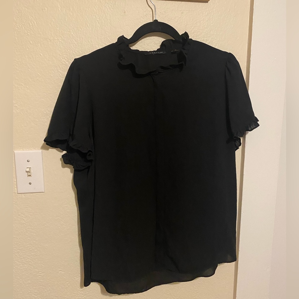 Tahari Ruffle Hem Short Sleeve Blouse